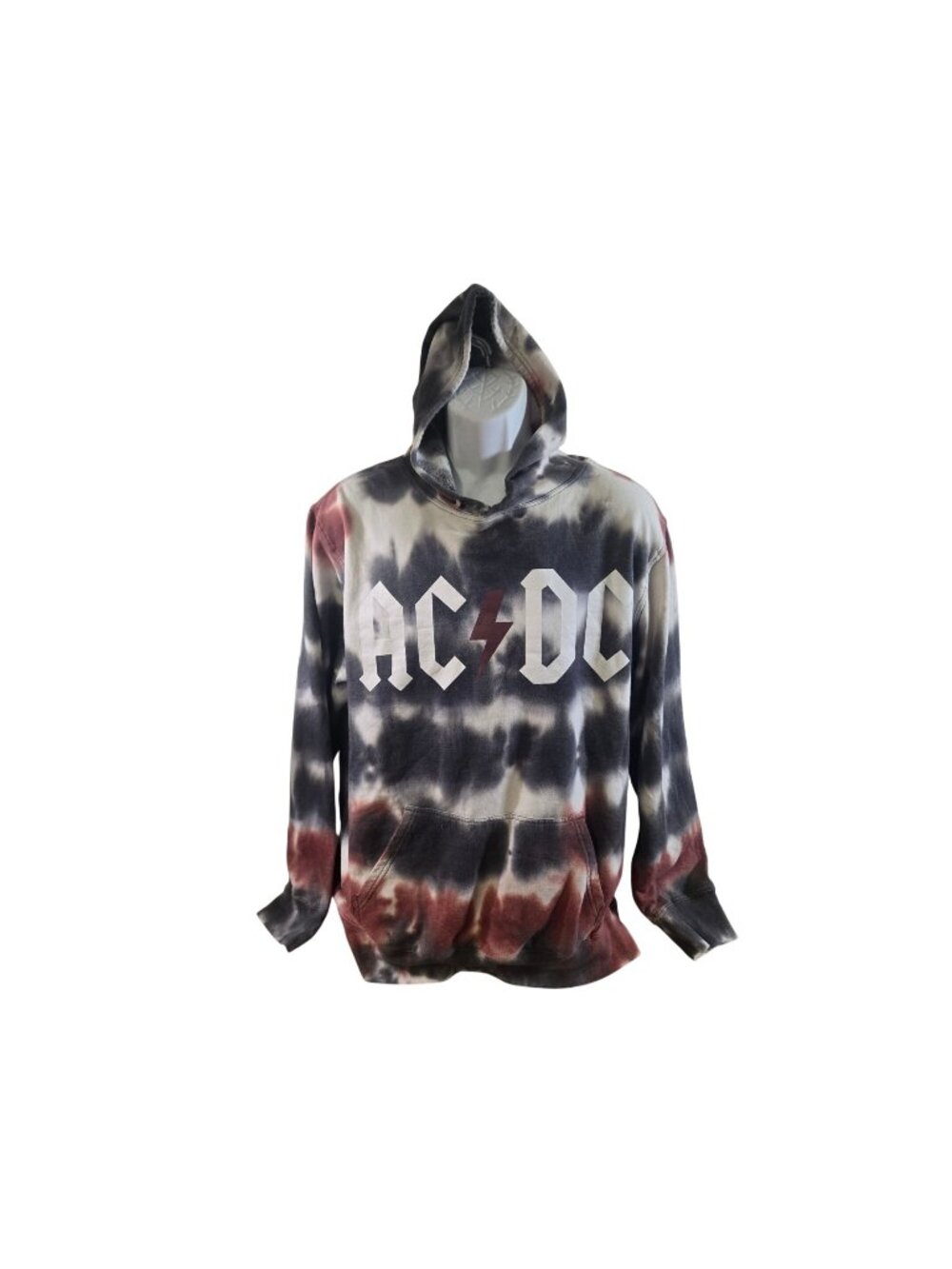 AC/DC Tie-Dye Hoodie Mens XL Rock Band Graphic Sweatshirt Hooded Pullover Cotton